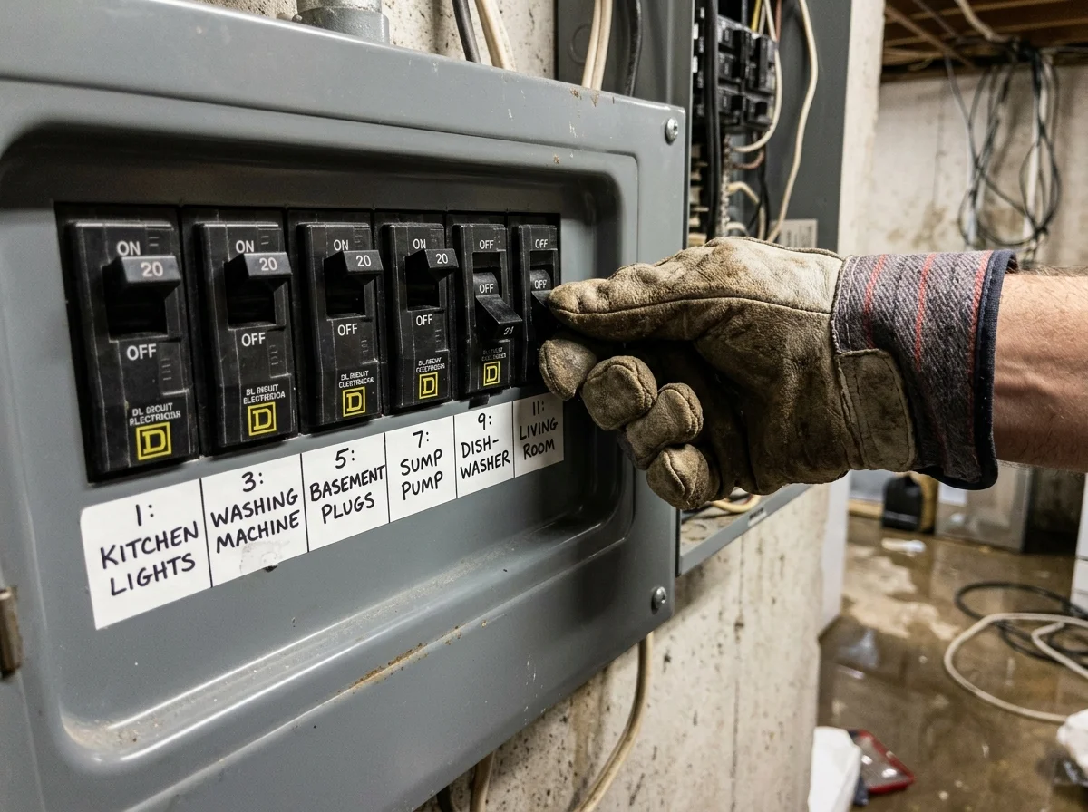 Safely turning off electrical breakers during water flood