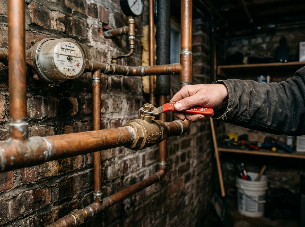 Shutting off main water valve during burst pipe emergency
