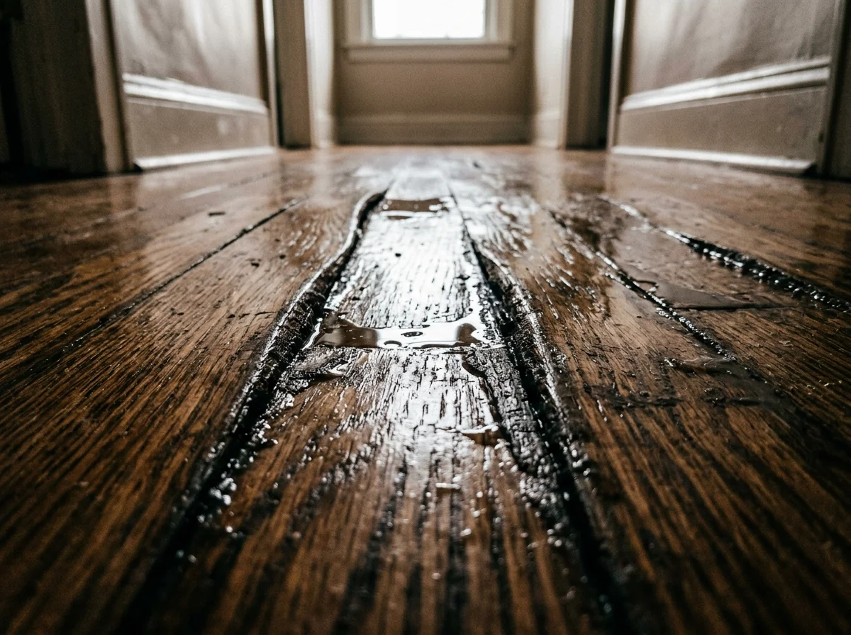 Cupping and warping of hardwood floorboards from subfloor water moisture