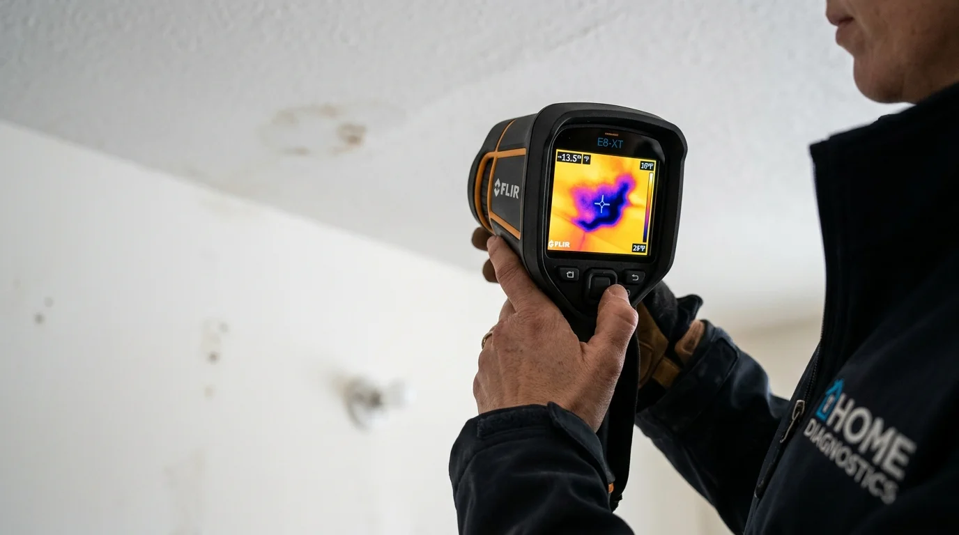 FLIR infrared thermal scan identifying hidden water migration in walls