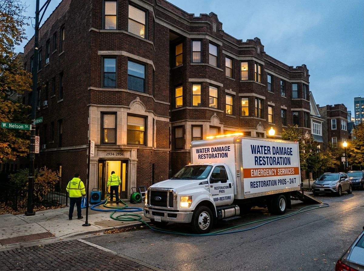 Emergency sewage backup cleanup vehicle dispatched to Chicago property